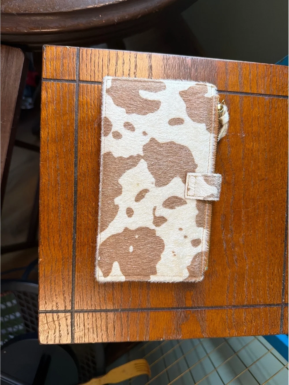 Brown and Cream Cow Print Faux Fur Wallet with Multiple Card Slots